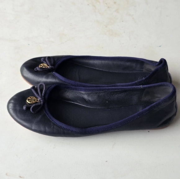 Tory Burch Chelsea Ballet Flats 8M Blue Women Bow Medallion Logo - Picture 14 of 14